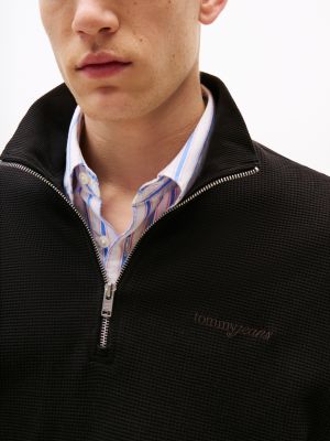 black relaxed fit pullover mit waffelstrick für herren - tommy jeans