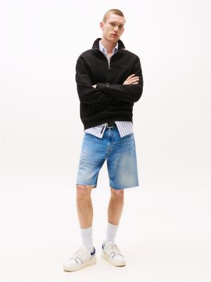 pullover relaxed fit a nido d'ape con zip nero da uomini tommy jeans