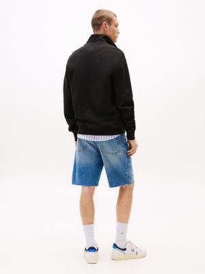 pullover relaxed fit a nido d'ape con zip nero da uomini tommy jeans