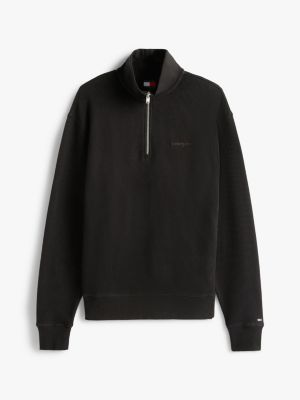 pullover relaxed fit a nido d'ape con zip nero da uomini tommy jeans