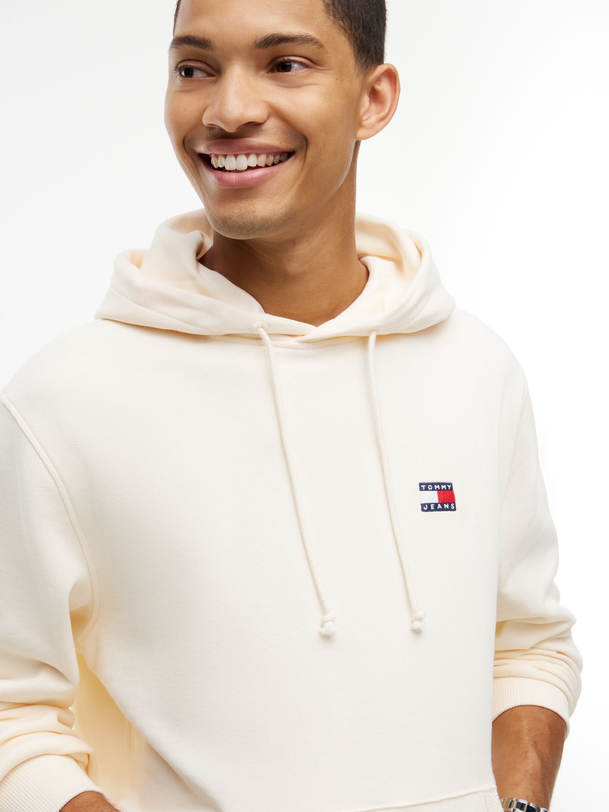 Tommy Badge Brushed Fleece Hoody — Beige
