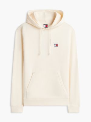 beige tommy badge brushed fleece hoody for men tommy jeans