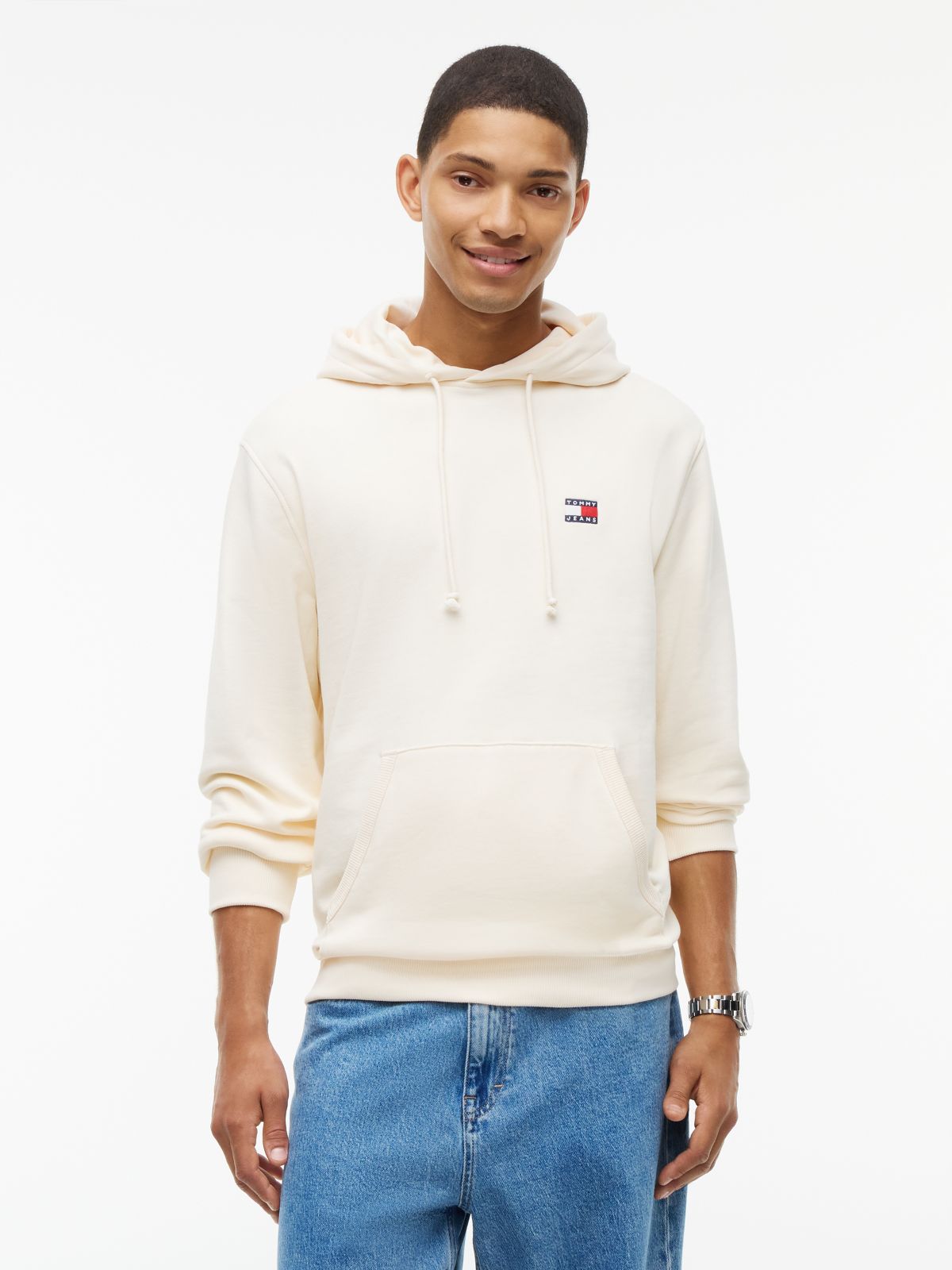 Tommy Badge Brushed Fleece Hoody — Beige