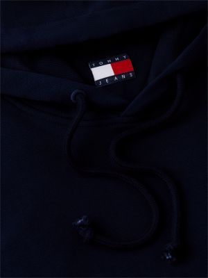 blue tommy badge brushed fleece hoody for men tommy jeans
