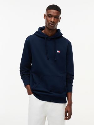 blue tommy badge brushed terry hoody for men tommy jeans