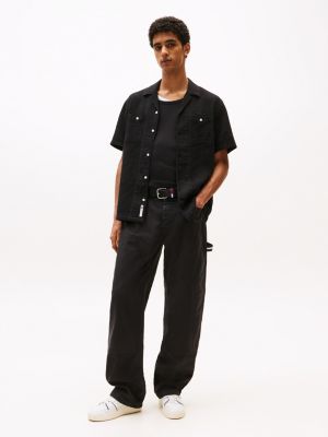 schwarz regular fit kurzarm-hemd aus waffelstrick für herren - tommy jeans