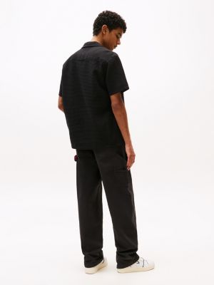 schwarz regular fit kurzarm-hemd aus waffelstrick für herren - tommy jeans
