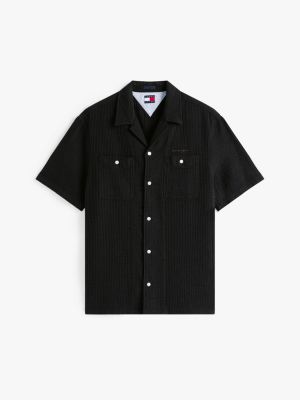schwarz regular fit kurzarm-hemd aus waffelstrick für herren - tommy jeans