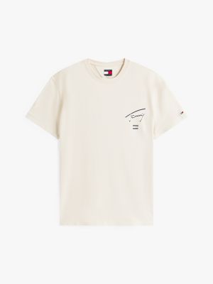 beige t-shirt met ronde hals en signature-logo voor heren - tommy jeans