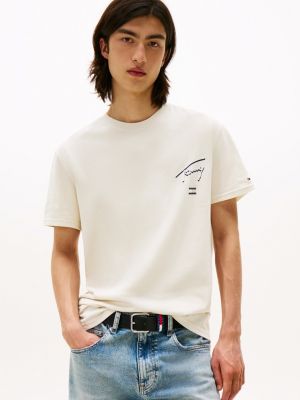 beige t-shirt met ronde hals en signature-logo voor heren - tommy jeans