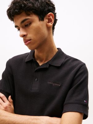 zwart regular fit polo met wafelsteek voor heren - tommy jeans