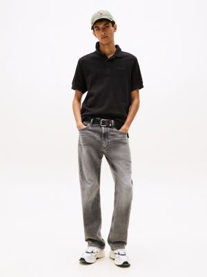 zwart regular fit polo met wafelsteek voor heren - tommy jeans