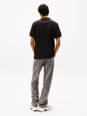 zwart regular fit polo met wafelsteek voor heren - tommy jeans