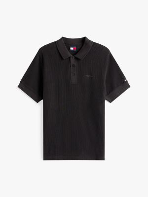 zwart regular fit polo met wafelsteek voor heren - tommy jeans