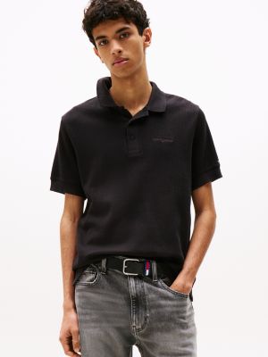 black regular fit polo met wafelsteek voor heren - tommy jeans