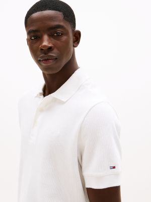 wit regular fit polo met wafelsteek voor heren - tommy jeans