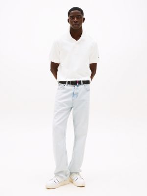 wit regular fit polo met wafelsteek voor heren - tommy jeans