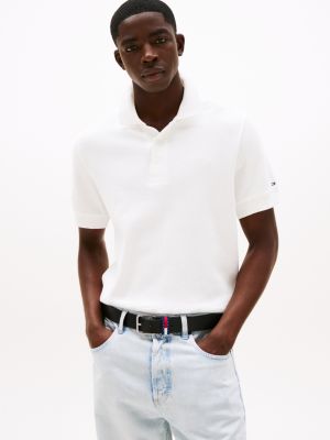 white waffle knit regular fit polo shirt for men tommy jeans