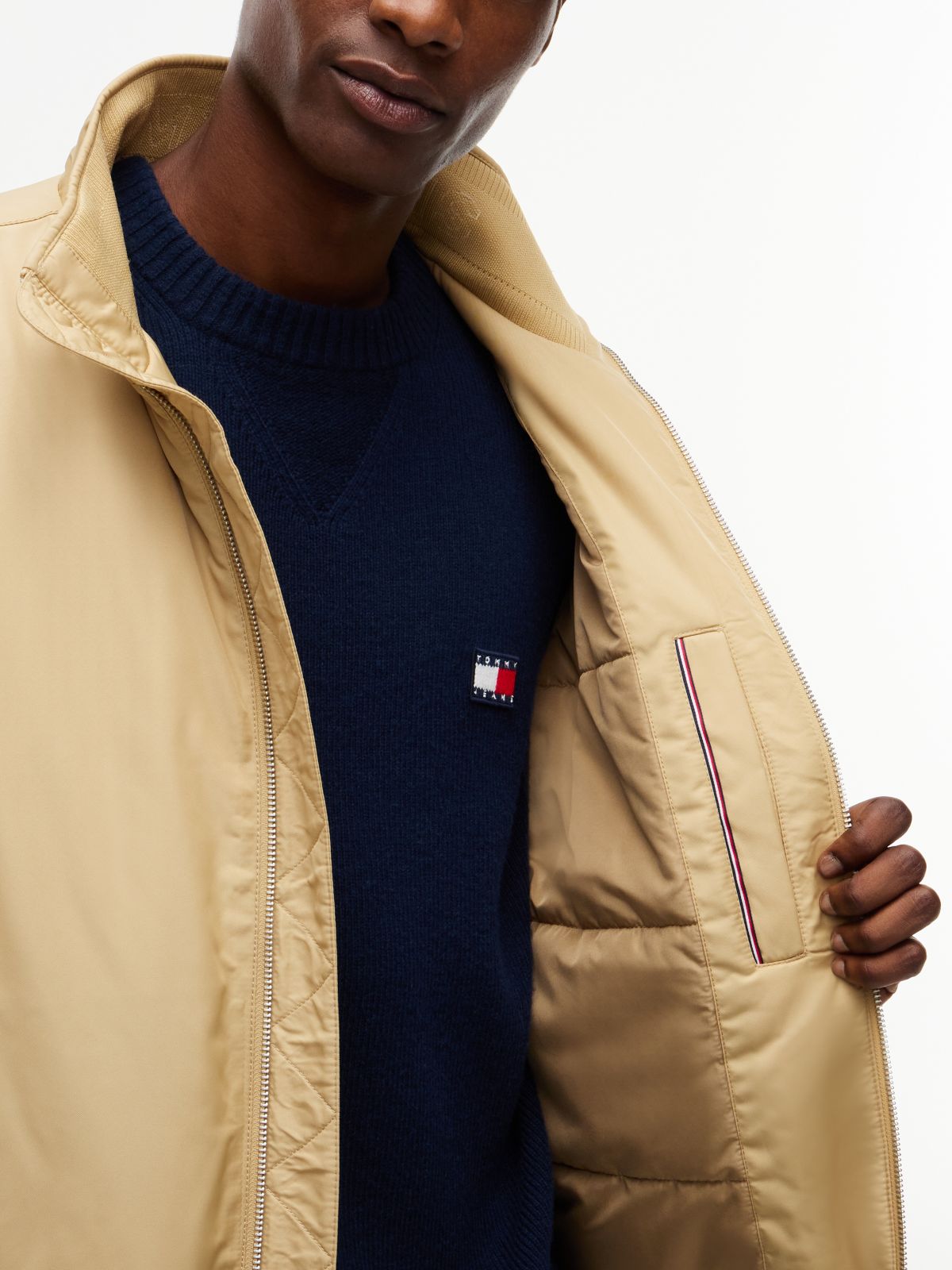 Logo Padded Zip-Thru Jacket — Beige