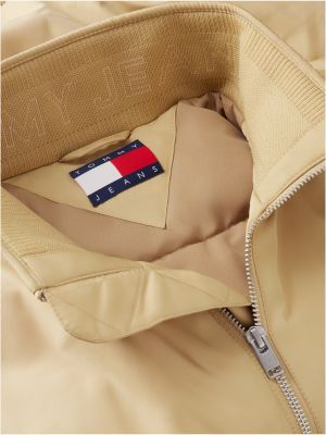 beige logo padded zip-thru jacket for men tommy jeans