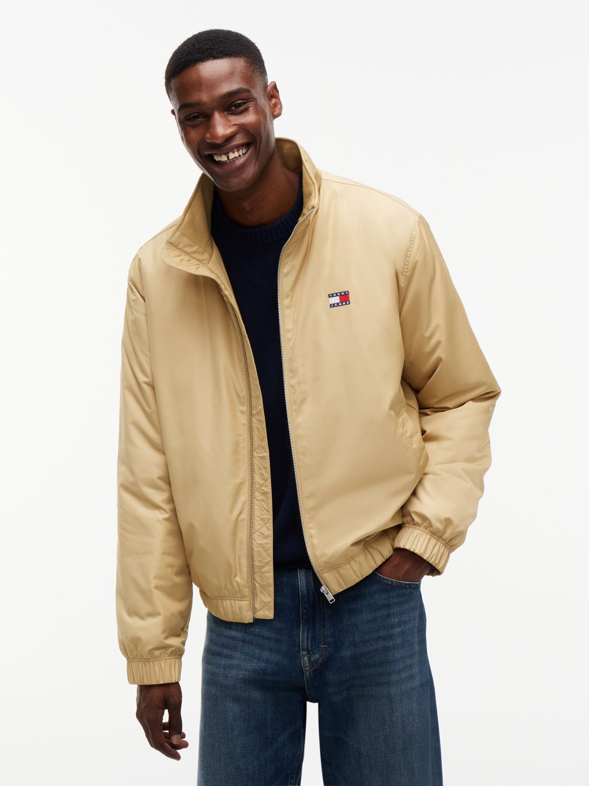 Logo Padded Zip-Thru Jacket — Beige
