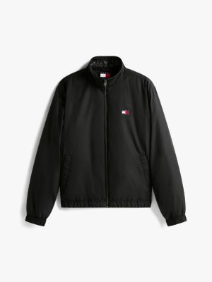 schwarz wattierte jacke mit logo und reißverschluss für herren - tommy jeans