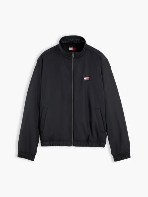 schwarz wattierte jacke mit logo und reißverschluss für herren - tommy jeans