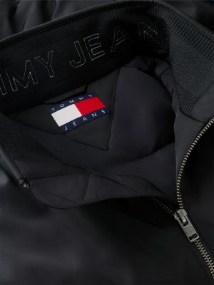 schwarz wattierte jacke mit logo und reißverschluss für herren - tommy jeans