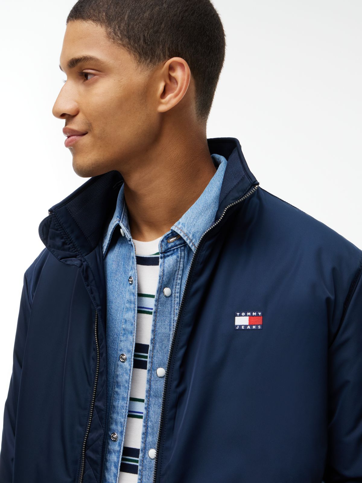 Logo Padded Zip-Thru Jacket — Blue