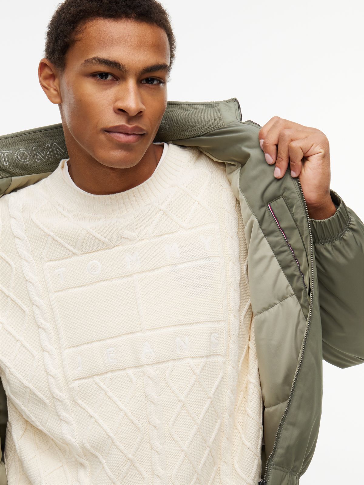Logo Padded Zip-Thru Jacket — Green