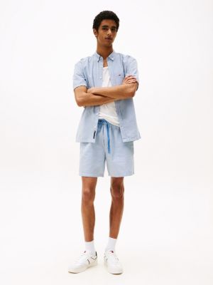 short ample rayé en seersucker bleu pour hommes tommy jeans