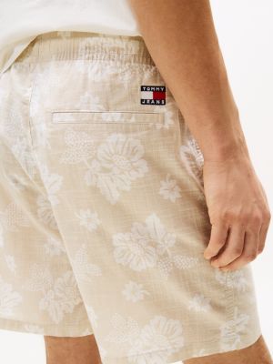 multi textured floral print loose shorts for men tommy jeans