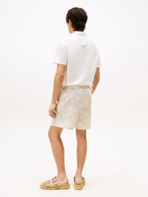 multi textured floral print loose shorts for men tommy jeans