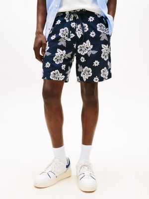 multi textured floral print loose shorts for men tommy jeans