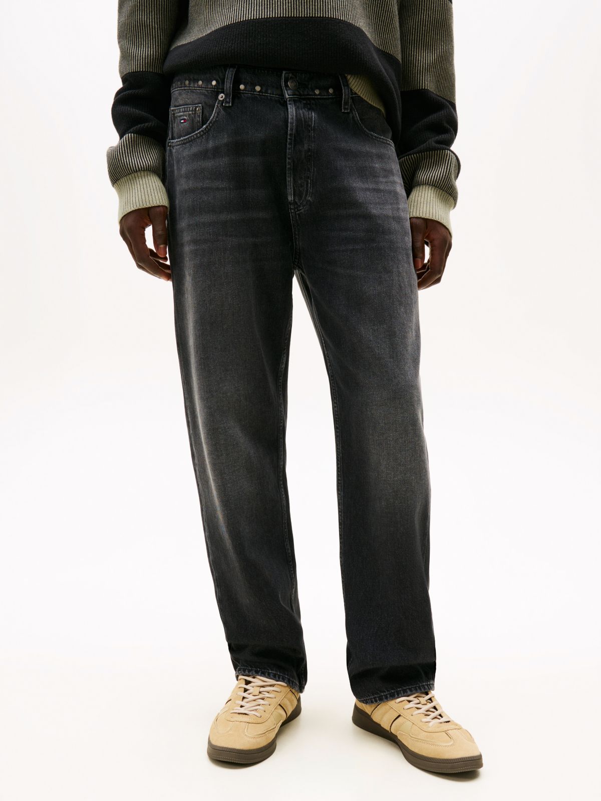Sonny Black Stud Regular Tapered Jeans — Grey