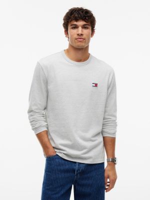 t-shirt slim à manches longues en jersey grey pour hommes tommy jeans