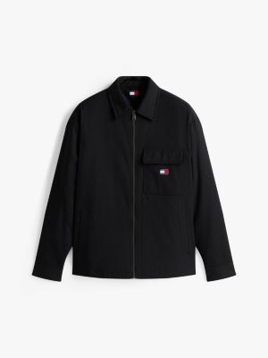 black oversized fit zip-thru corduroy padded overshirt for men tommy jeans