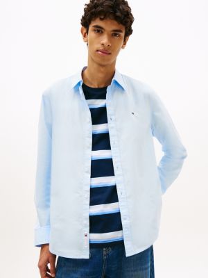 blue regular poplin overhemd met geborduurde vlag voor heren - tommy jeans