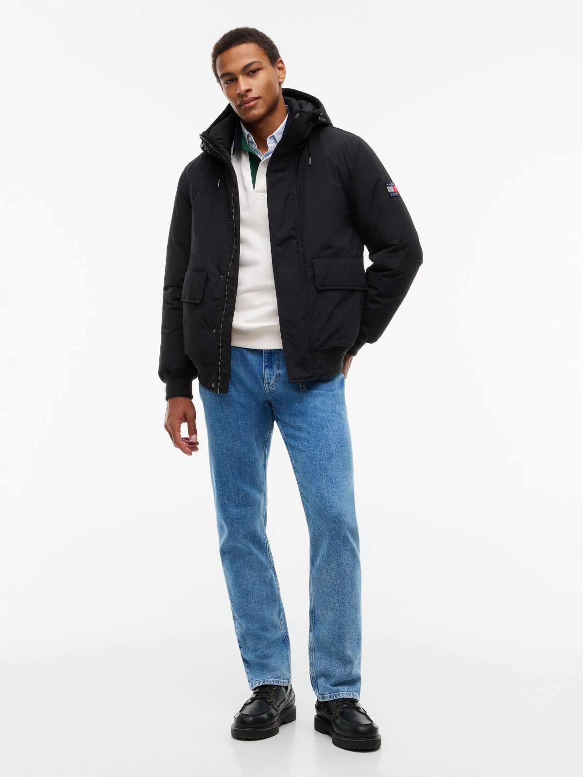 Water Resistant Padded Hooded Bomber Jacket — Black