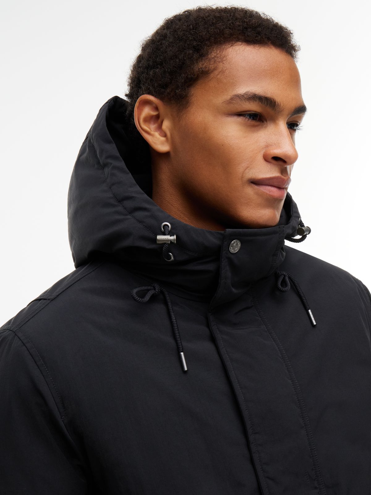 Water Resistant Padded Hooded Bomber Jacket — Black