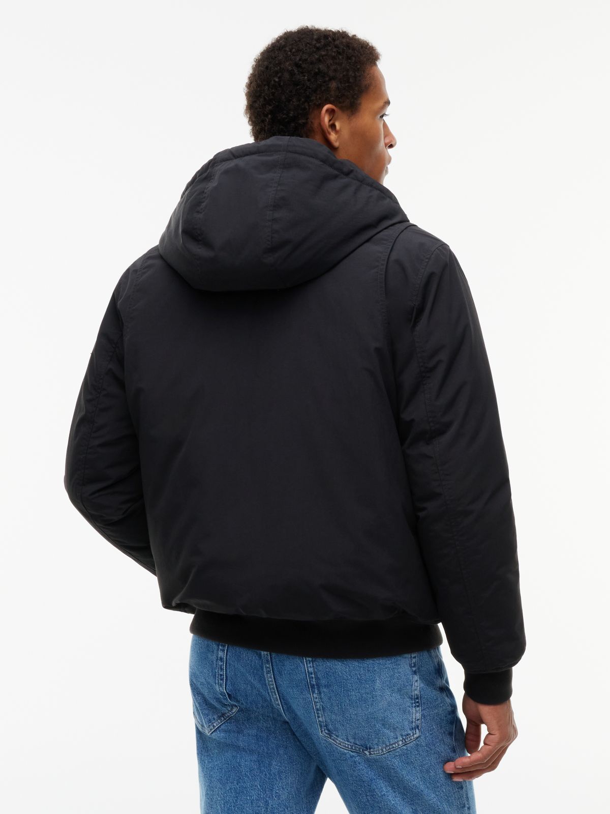 Water Resistant Padded Hooded Bomber Jacket — Black
