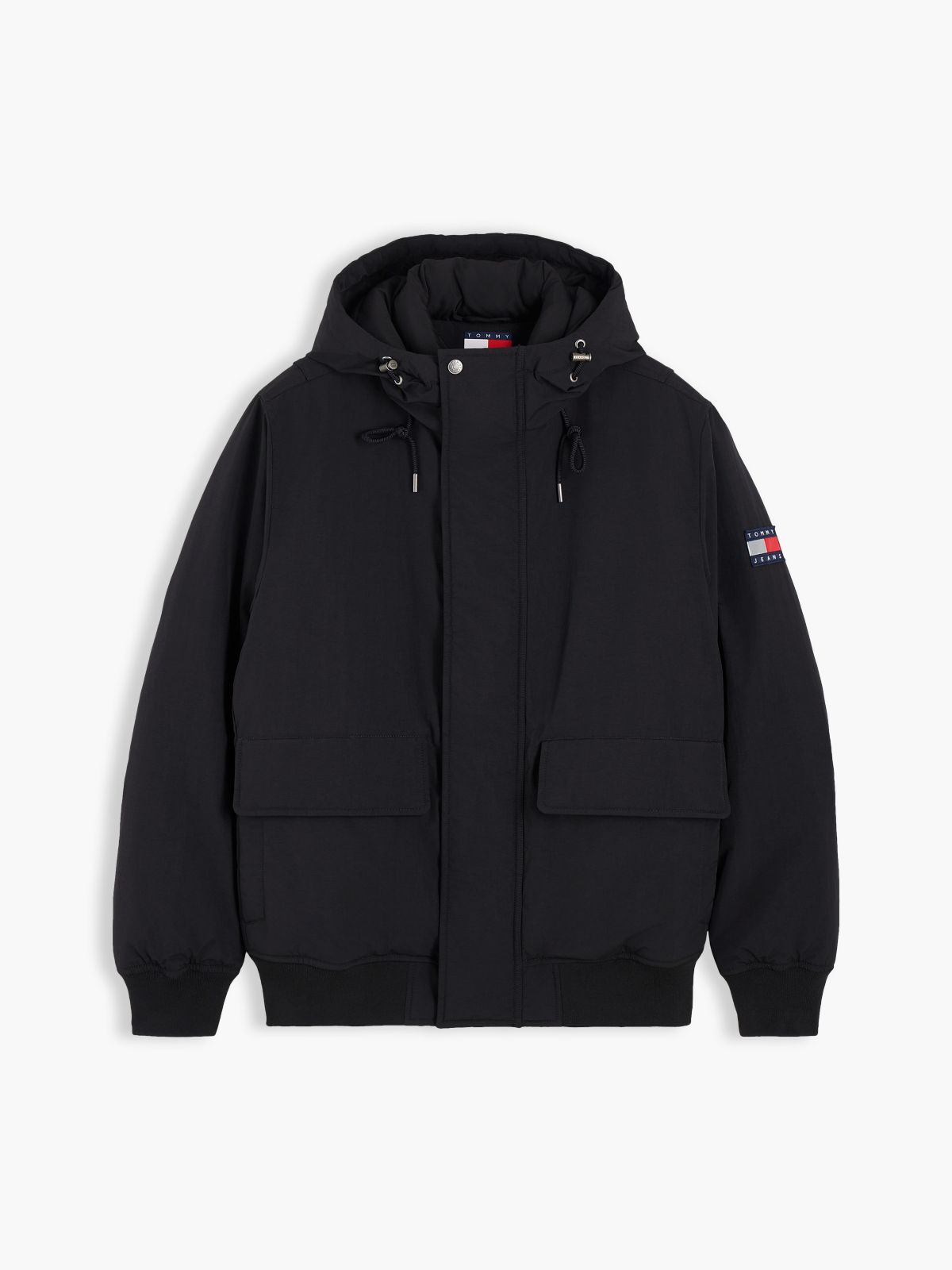 Water Resistant Padded Hooded Bomber Jacket — Black