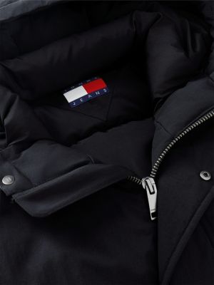 black water resistant padded hooded bomber jacket for men tommy jeans