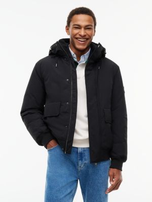 black water resistant padded hooded bomber jacket for men tommy jeans