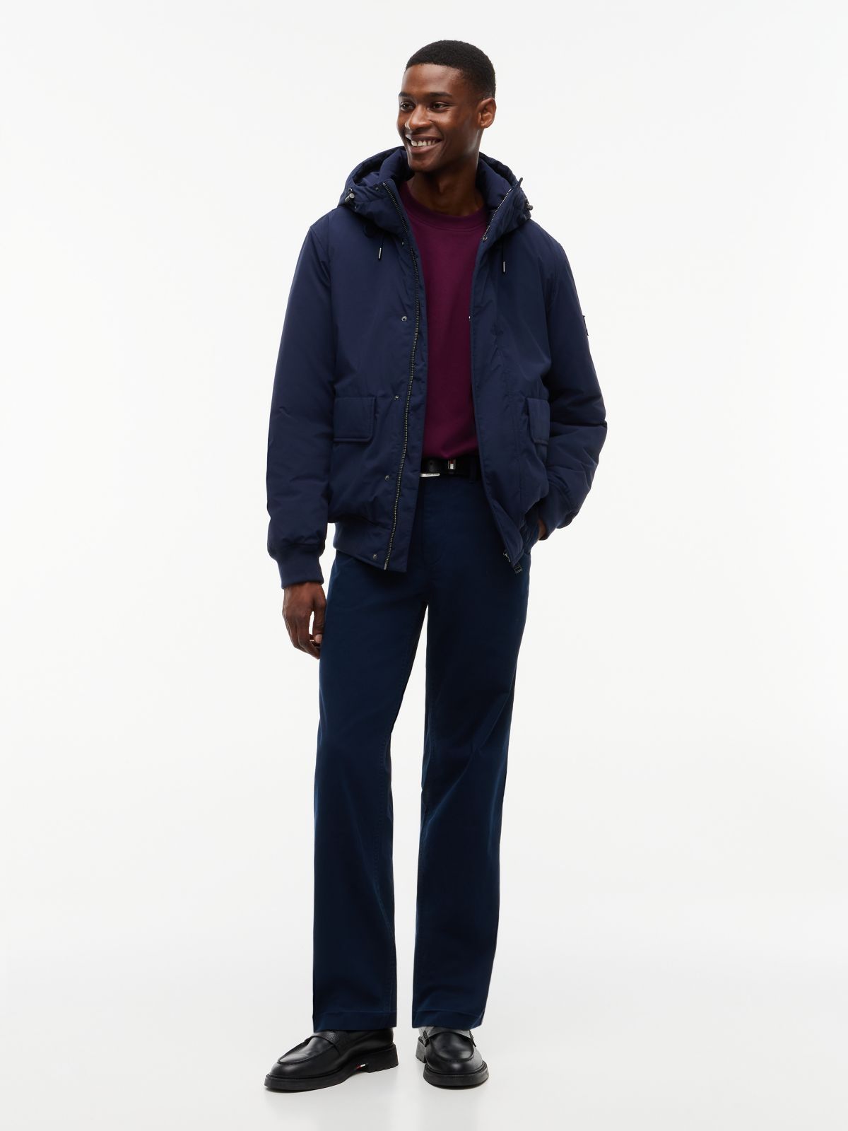 Water Resistant Padded Hooded Bomber Jacket — Blue