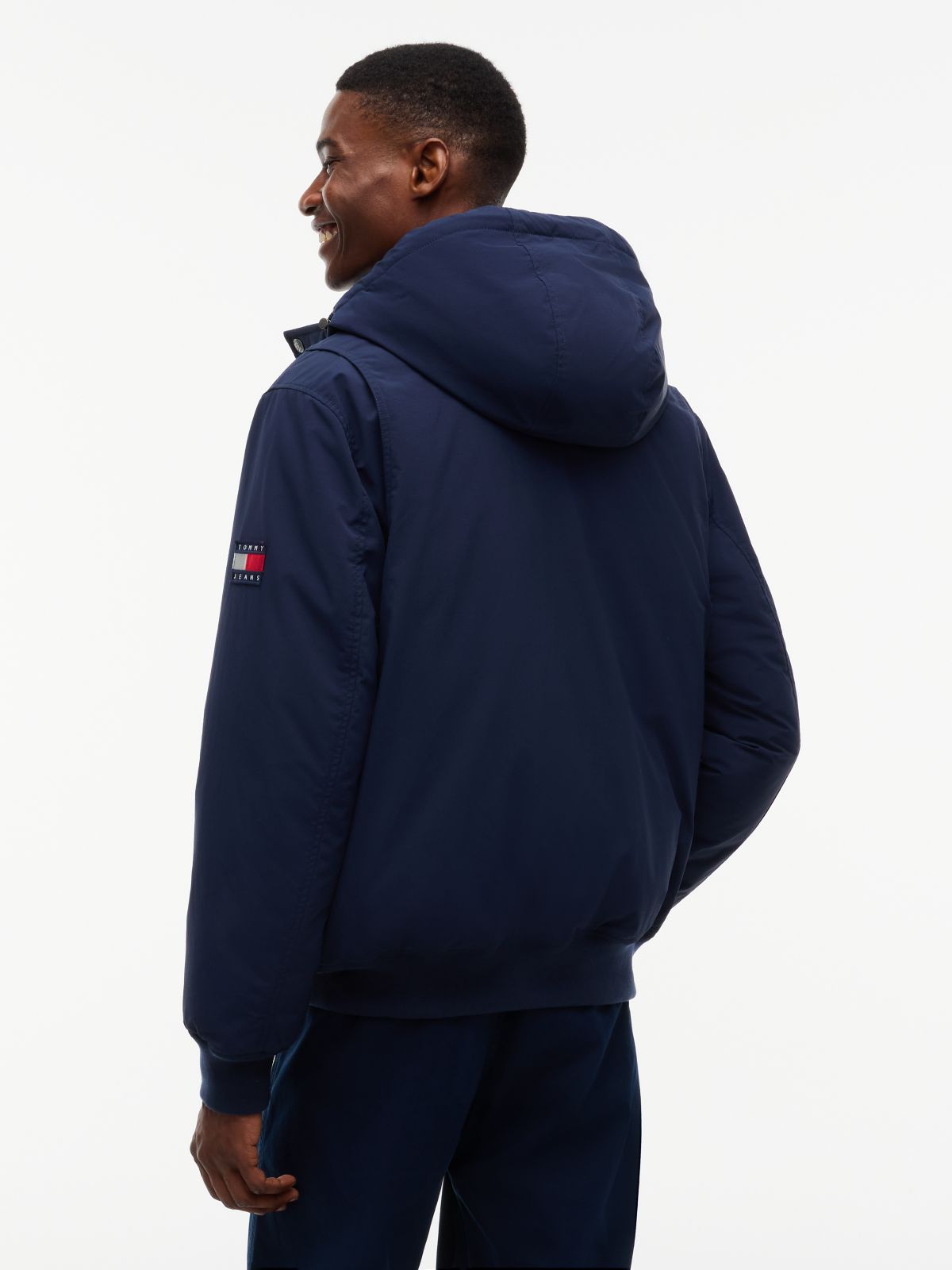 Water Resistant Padded Hooded Bomber Jacket — Blue