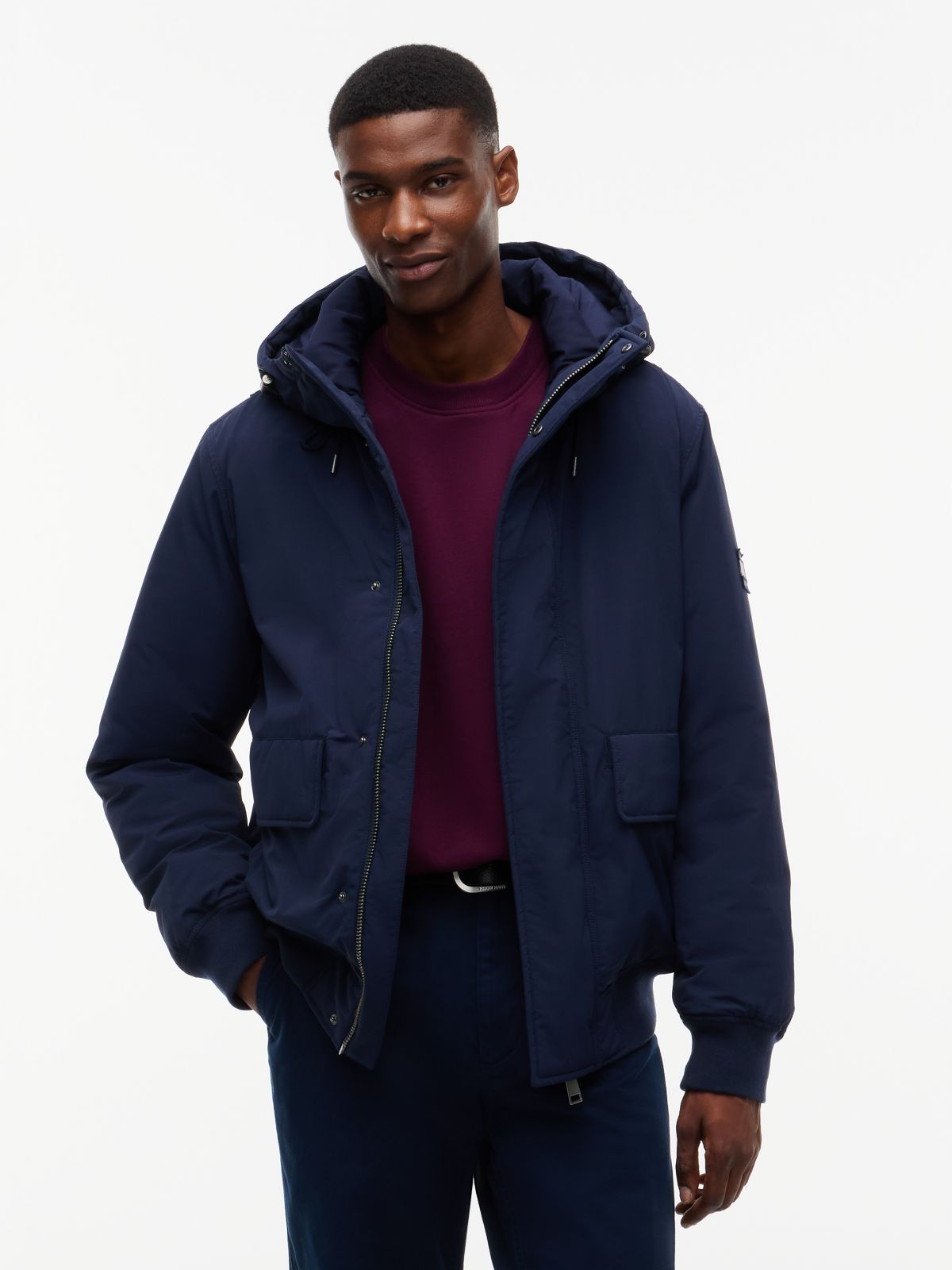 Water Resistant Padded Hooded Bomber Jacket — Blue