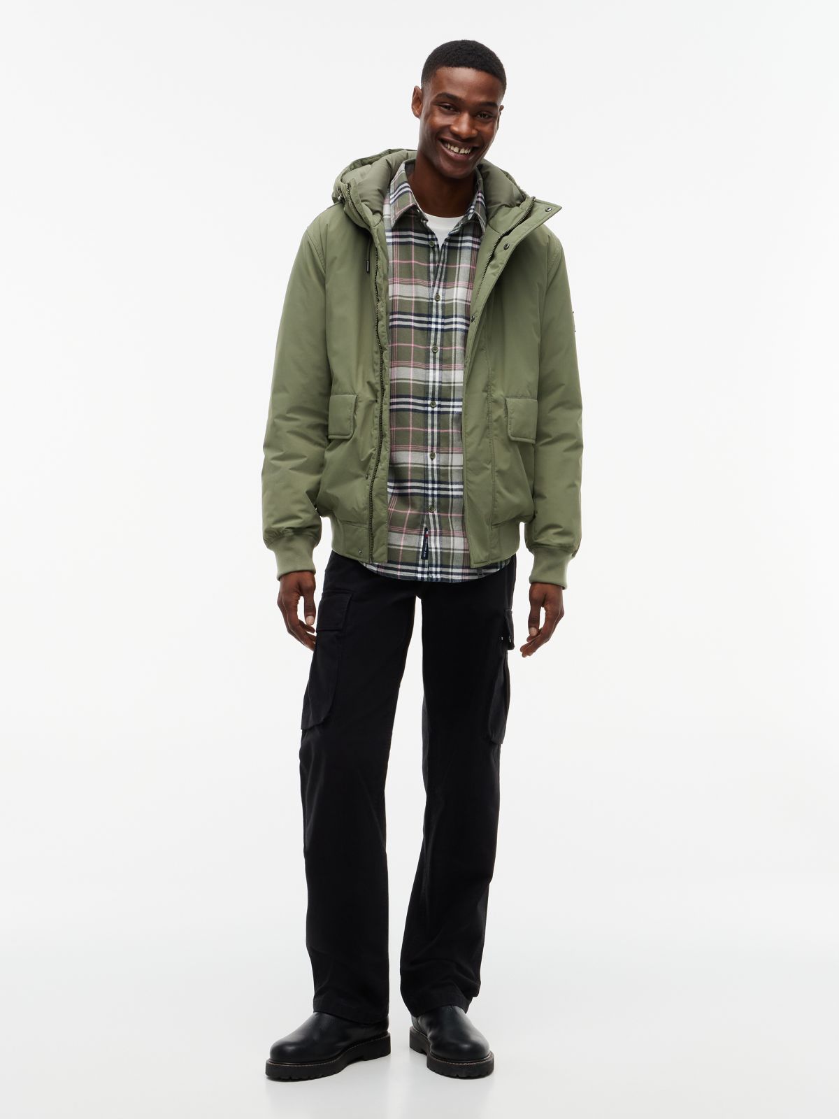 Water Resistant Padded Hooded Bomber Jacket — Green