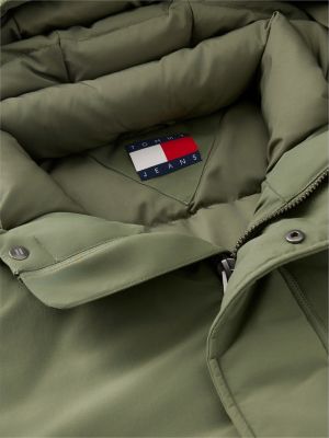 green water resistant padded hooded bomber jacket for men tommy jeans