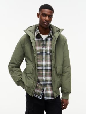 green water resistant padded hooded bomber jacket for men tommy jeans